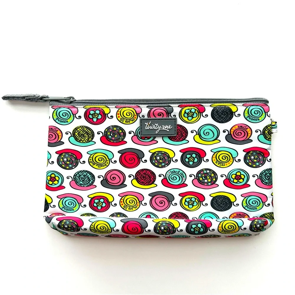 NWOT Thirty-One Colorful Snail Print Makeup Bag Case Pouch